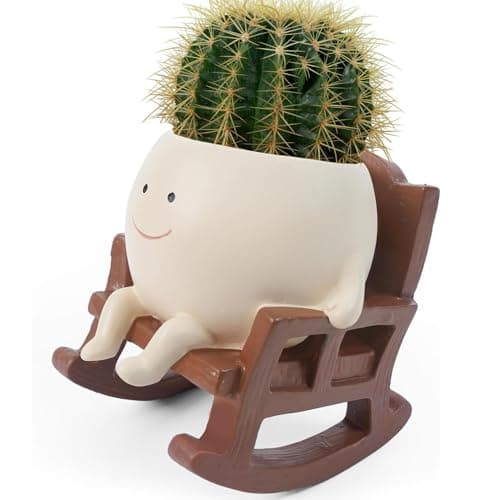 Image of Voarge Smiley Face Planter Pot Cute Resin Flower Head Planters, Creative Succulent Cactus Planter for Home Office Balcony Garden Decoration, Rocking Chair Plant Pot