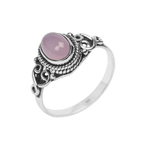 Image of Rose Quartz Stone Ring 925 Sterling Silver Statement Ring For Women Size UK M Natural Gemstone Ring Handmade Ring Christmas Gifts Ring Jewelry