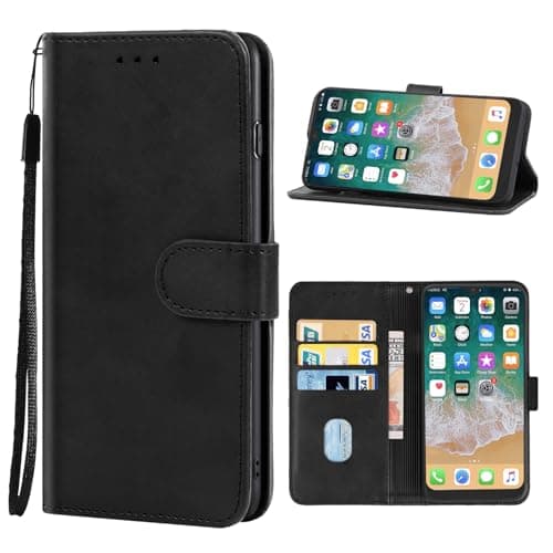 Image of Leather Phone Case Protective Cover with Hand Strap Card Slots and Wallet Function for Alcatel 1SE 2020 (Black)