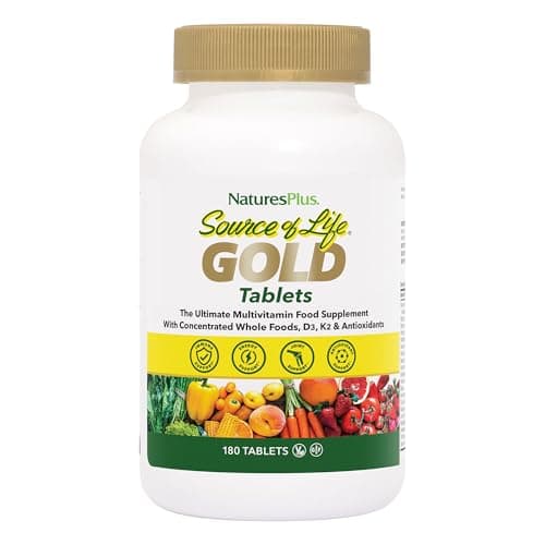 Image of NaturesPlus Source of Life Gold Tablets - Whole Food Multivitamin for Men and Women, Energy Booster, Immune Support - Vegetarian, Gluten Free - 180 Tablets
