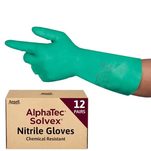 Image of Ansell AlphaTec 37-675 Chemical Resistant Nitrile Gloves - Versatile Waterproof for Food & Cleaning with Superior Grip, Latex Free, Green X-Large, 12 Pairs