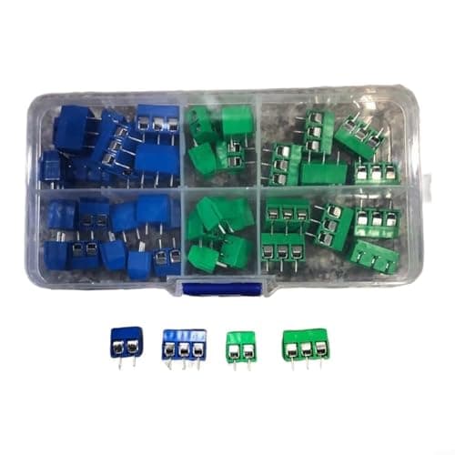 Image of HomeVortex 40PCS, KF301-5.0 PCB Screw Terminal Block, 2P 3P Connectors 6A 150V, 5Mm Pitch, For Arduino For Raspberry Pi GPIO DAQ, Green Blue Kit