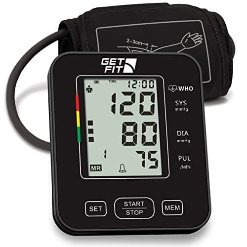 Image of Get Fit Blood Pressure Monitor CE Approved UK for Home Use - Medical Upper Arm Blood Pressure Machine - Heart Rate Monitor - Hypertension Detector - Adjustable 22-42cm Large Adult Cuff - LCD Display