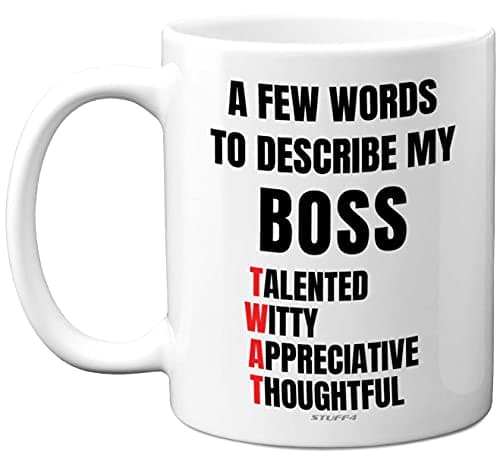 Image of Funny Novelty Gifts for Your Boss - A Few Words to Describe My Boss Mug - Funny Mugs for Men, Rude Gifts Women, Secret Santa Work Colleagues, 11oz Ceramic Dishwasher Safe Made in UK