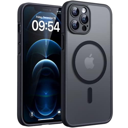 Image of TOCOL Magnetic for iPhone 12 Pro Max Case 6.7-Inch, Fit for MagSafe, Upgraded [Full Camera Protection], [14FT Military Grade Drop Tested] Shockproof Slim Translucent Matte Back Phone Cover (Black)