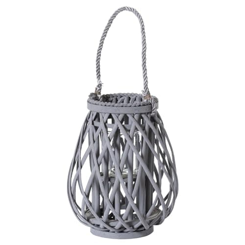 Image of Hill Interiors Small Grey Wicker Bulbous Lantern