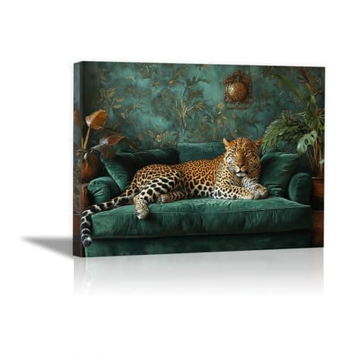 Image of TODOAA Modern Canvas Wall Art Prints Artwork, Vintage Bathroom Leopard Canvas Posters Prints -Abstract Animals leopard -for Living Room Bedroom Bar Home Decor - 20x30cm Framed(brown)