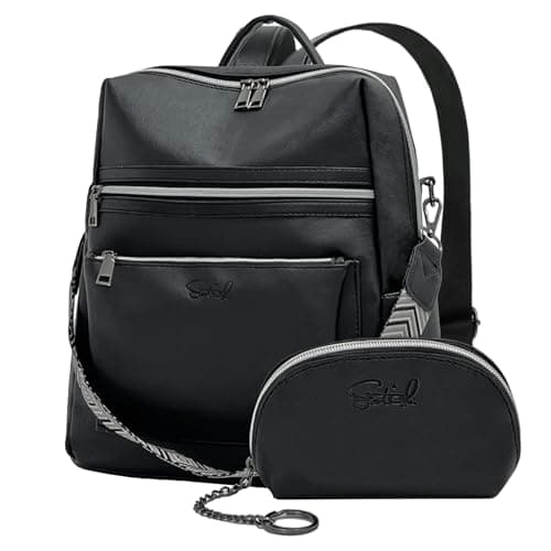 Image of ECOTISH Leather Backpack Purse for Women Designer Fashion Travel Bag Ladies School Shoulder Bags Leather Rucksack (Black)
