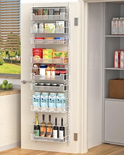 Image of VyGrow Over The Door Storage, 8-Tier Over Door Storage with Adjustable Basket, Pantry Door Organization for Pantry Kitchen Storage Room Spice Rack, White