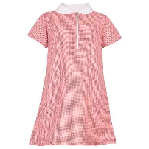 Image of A2Z 4 Kids Girls Uniform School Dress Soft Short Sleeves Comfortable Gingham - UF Dress 860 Red 6-7