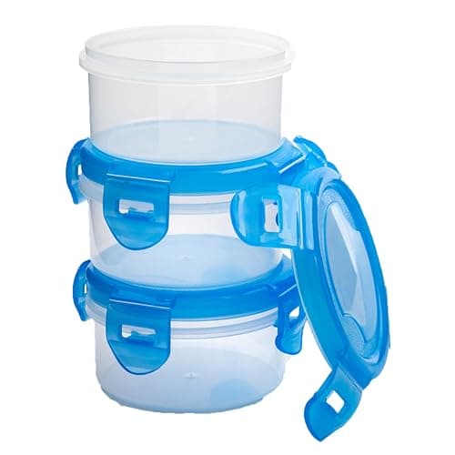 Image of HOMESHOPA 3 Pack Round Plastic Food Storage Containers 100ml, Leak-Proof, Stackable & Airtight Fridge Containers with Clip Lock Lid, BPA Free, Microwave Freezer & Dishwasher Safe