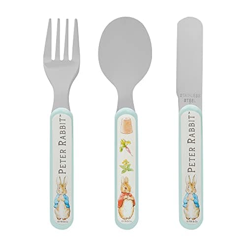 Image of Peter Rabbit 3 Piece Cutlery Set – Metal, Reusable Children's Knife, Fork & Spoon, Kids-Size, Made from Food-Safe Stainless Steel & ABS Plastic – Flopsy, Mopsy, Cotton Tail – for 36 Months & Up