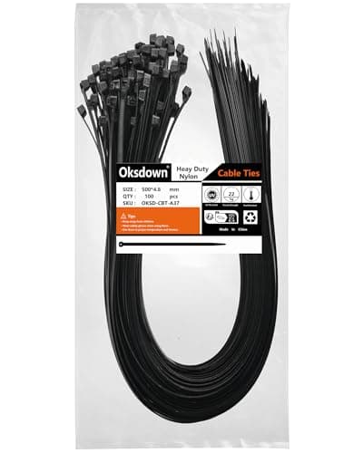 Image of Oksdown 100 Pack Black Thick Cable Ties Heavy Duty Large 500mm×4.8mm Strong Nylon Plastic Self Locking 20 inch/50 cm Extra Long Zip Tie Wraps