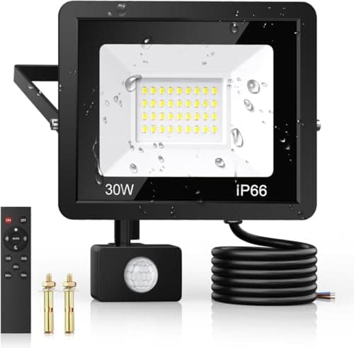 Image of 30W Security Lights Outdoor Motion Sensor, PIR Flood Light with Remote Control, IP66 Waterproof, 36 LEDs, Cool White, 6500K, 2700LM, Outdoor Lights Mains Powered for Garden Corridor Entrance Backyard