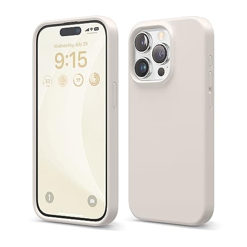 Image of elago Liquid Silicone Case Compatible with iPhone 15 Pro Case, Premium Silicone, Full Body Protective Cover [4 Layer Shockproof Structure], Anti-Scratch Soft Microfiber Lining (Stone)