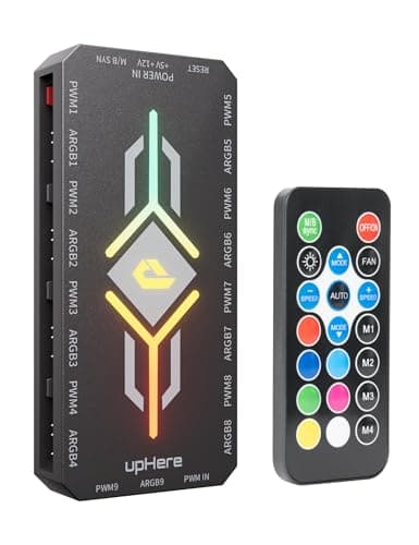 Image of upHere 2 in 1 ARGB Fan Hub with Controller, 9 Ports 4-Pin PWM Fan Connector, 9 x 5V 3-Pin ARGB Ports, Magnetic Base, RGB PC Case Fan Hub with Adjustable Speed, Black
