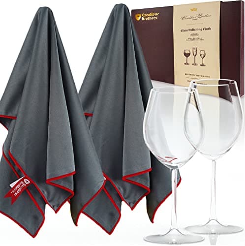 Image of Excalibur Brothers Premium Glass Polishing Cloth 23.5" x 20" (2 Pack) - Streak and Lint Free Wine Cloths, Large Polishing Cloth for Glassware, Wineglass Cleaner Best Gifts for Men (Gray)