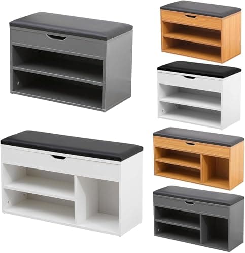 Image of AVC Designs 60cm Shoe Bench White Wooden Shoe Storage Cabinet Organiser With Seat Cushion