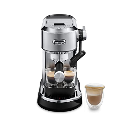 Image of De'Longhi Dedica Maestro Plus EC950.M, Compact Coffee Machine with Automatic Steam Wand, Barista Pump Espresso Machine, Auto Latte Art Technology, Coffee and Cappuccino Maker, 1450W, Grey