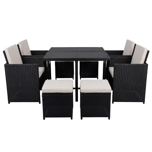 Image of Panana 8 Seater Rattan Garden Dining Set with Table, 4 Chairs & 4 Stools, Cube Space Saving Outdoor Furniture for Patio, Conservatory & Garden