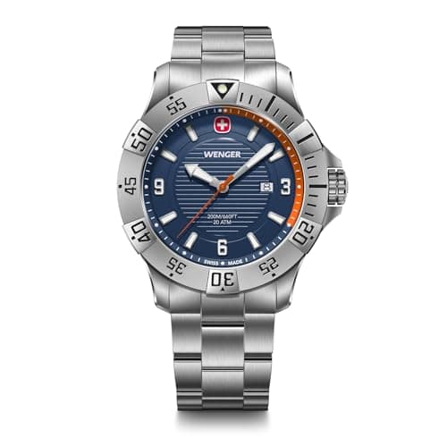 Image of Wenger Men’s Watch Seaforce Ø 43 mm, Swiss Made, Analogue Quartz, Water-Resistant up to 200 m, Stainless Steel Strap, Silver/Blue, 01.0641.141