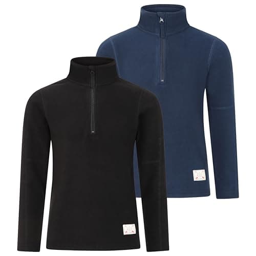 Image of Blu Apparel Kids 1/4 Zip Fleece Sweater Heavy Weight Hiking Outdoor School Camping Jumper Pullover Half Zip (UK, Age, 9 Years, 10 Years, Regular, Black & Navy 2 Pack)