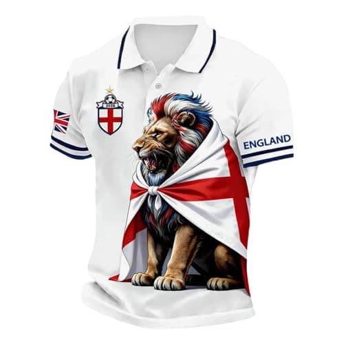 Image of Football Jersey Men, Men's England Football Shirt 2026 World Cup Shirts Polo Clear Printed Tops Mens Soccer Clothing Stretchy Jersey Men Lightweight Poloshirt Breathable Comfortable Blue XXL