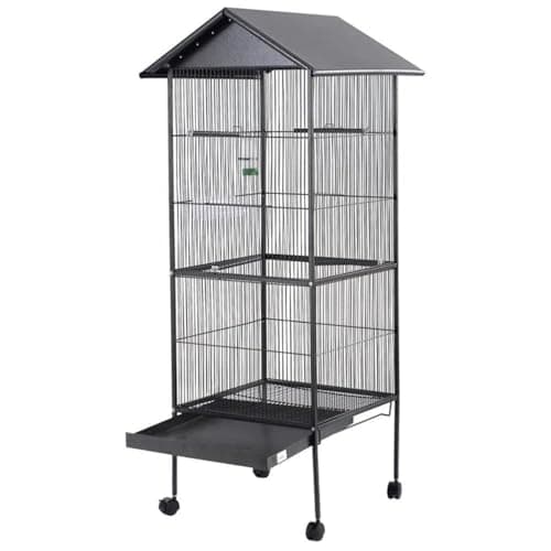 Image of Large Bird Cage with Stand – 160cm Tall Metal Parrot Cage for Cockatiel, Macaw, Budgie & Canary – Spacious Steel Aviary with Feeding Bowls, Perch & Slide-Out Tray (52L x 52W x 160H cm)