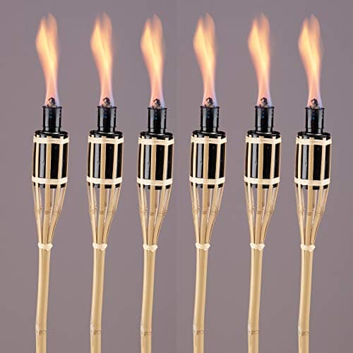 Image of Black Bamboo Torch Lights for Outdoor Garden Patio, 2 ft Height, Burns for 4-5 Hours, Oil or Paraffin Fueled (Set of 6)