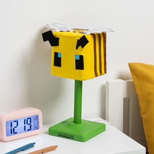 Image of Paladone Minecraft Bee SoftGlo Lamp – Plush‑Shade Bee Lamp – Soft Ambient Lighting for Bedrooms and Gaming Rooms
