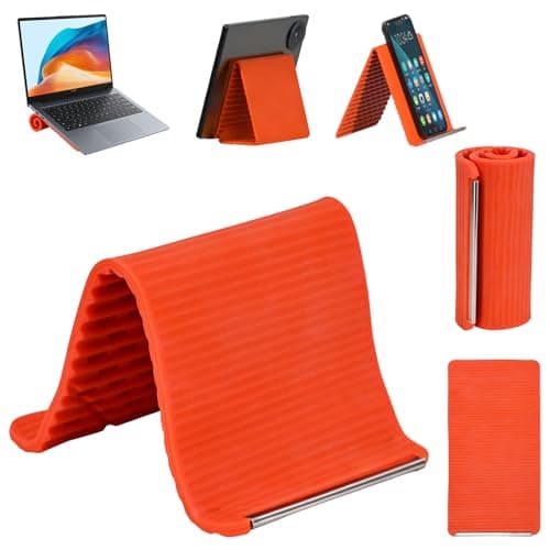 Image of GDDDYWWJ Portable Foldable Silicone Phone Holder,Anti-Slip Phone Holder Desk Flexible Silicone Multi-Angle Adjustable Phone Stand for Phones Tablet (Orange)