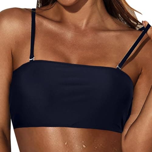Image of Women's Sexy Bandeau Bikini Top with Removable Shoulder Straps - Push Up Crop Top Swim Bra Swimwear Beachwear Swimsuit Bathing Suit Navy