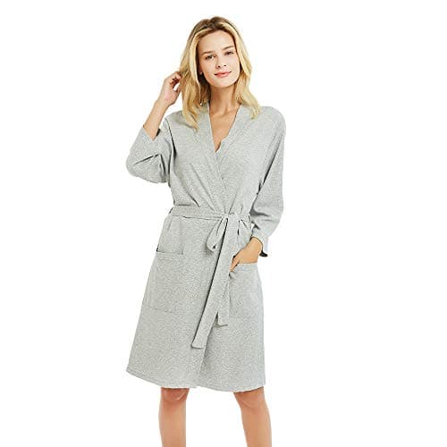 Image of U2SKIIN Women Cotton Dressing Gown, Short Lightweight Dressing Gown for Womens Soft Warm Spa Bathrobe(Grey,M)