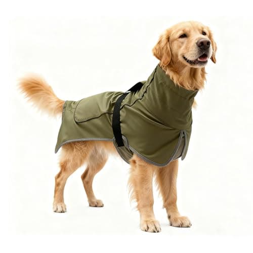 Image of Waterproof Dog Coat Winter Jacket Warm Dogs Coats with Collar Fleece Coats Waterproof Reflective Hiking Coat Adjustable Dog Raincoat Winter Jacket for Small Medium Large Dogs (army green, L)