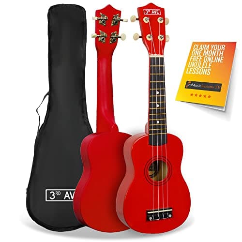 Image of 3rd Avenue Soprano Ukulele Beginner 21 Inch 4 Nylon Strings with Free Uke Bag – Red – FREE 1 Month Online Lessons