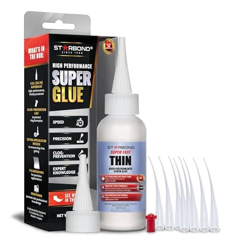 Image of Starbond Super Fast Thin CA Glue – Super Glue Pro Kit with Precision Microtips Anti-Clog Cap & Extra Nozzles – Premium Cyanoacrylate Adhesive for Cracks, Joints, Woodturning, Hobby & Repairs, 2 oz