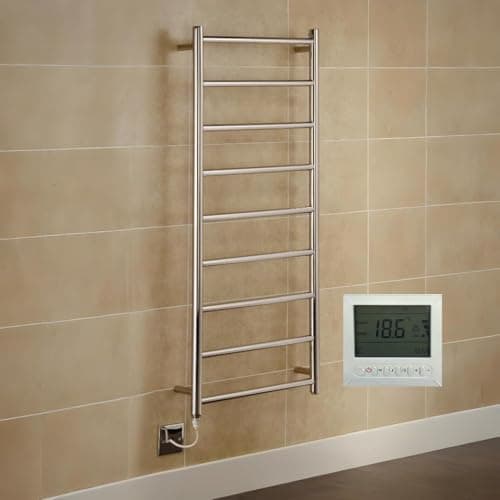 Image of Manissa Selby Electric Stainless Steel Towel Rail 500x1200mm Towel Warmer Mirror Polished Finish+ Timer and Thermostat