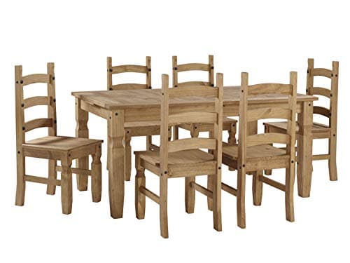 Image of Mercers Furniture Trade Corona Large Extending Dining Table & 6 Chairs Set Solid Wood Pine Wooden Large Kitchen Mexican Style 76cm High 160/200cm Wide 91cm Deep