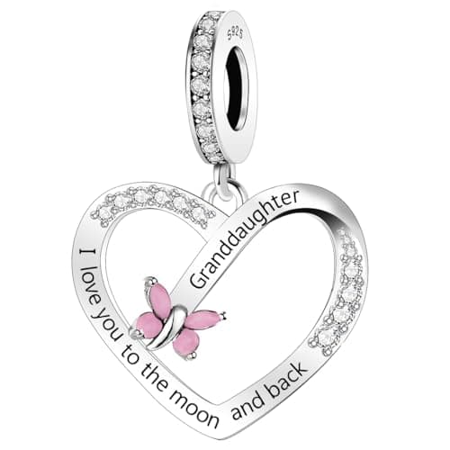 Image of CIER 925 Sterling Silver Charm Granddaughter I Love You To The Moon And Back Heart Butterfy for Grandchild Jewellery Love Gift