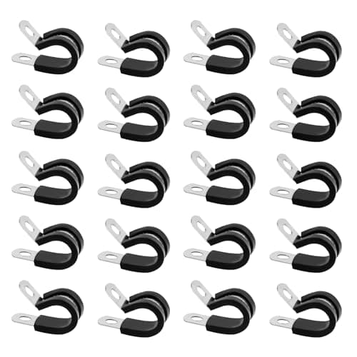 Image of Stainless Steel Rubber Lined P Clips 25mm, 20 Pcs Assorted Pipe Clips, Hose Clip Conduit Clip, Rubber-Lined P-Clamps Metal Wire Cable Clamps for Cable, Cord, Wire, Hose, Tube - 25mm
