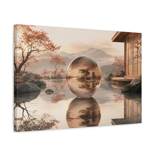 Image of Nature Glass Sphere Zen Canvas Wall Art Print – Living Room Decor, Above Fireplace 24×16 inch (60×40 cm) - Horizontal / 1.25 inch (3 cm)