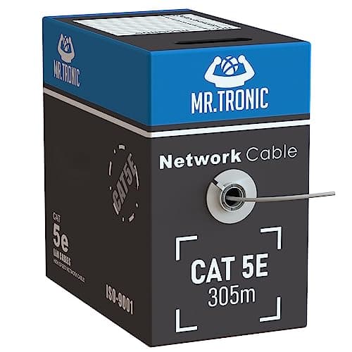 Image of Mr. Tronic Bulk Cat 5E Ethernet Cable 305m, High Speed LAN Ethernet Network Cable, 305m Bulk Cat5E Internet 1 Gbps, 100 MHz, ADSL AWG24, UTP CCA (305 Meters, Grey)