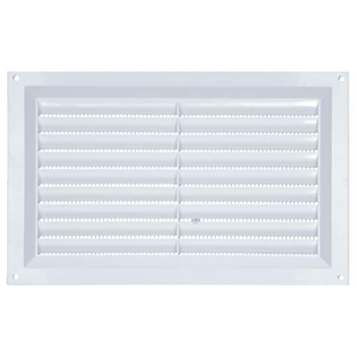Image of Louvre Vent PVC White 9x6 (225mm x 150mm) Fixed Plastic Grille with Fly Screen and Air Flow Cover Used to Cover Brick, Wall, Door Suitable for Interior & Exterior Use