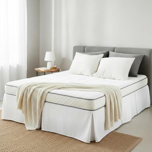 Image of Base Valance Sheet White, Single, 100% Pure Cotton, Perfectly Fits Under the Mattress, Pleated Base Bed Skirt +35cm Drop Size: 90 x 190 +35cm