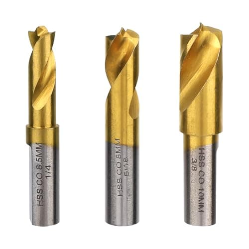 Image of Gosknor 3pcs Spot Weld Drill Bit, High Speed Steel Welder Cobalt Spot Weld Cutter Titanium Coated Welding Remover Tools Equipment Accessories Available in 1/4in 6.5mm, 5/16in 8mm, 3/8in 10mm