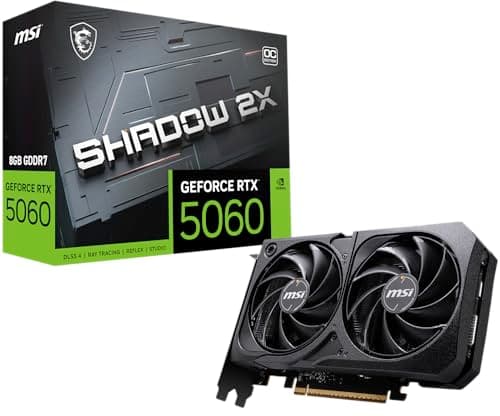 Image of MSI GeForce RTX 5060 8G Shadow 2X OC Graphics Card, 8 GB - RTX 5060 GPU, 8GB GDDR7 (28Gbps/128-bit), PCIe 5.0 - Dual-Fan Thermal Design (2x Torx Fan 5.0) - HDMI 2.1b, DP 2.1b, 8 GB