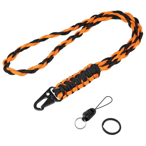 Image of Vicloon Paracord Lanyard Neck Strap With Metal Key Rings and Phone Ring for ID Badge Holder Keys (Orange Black)