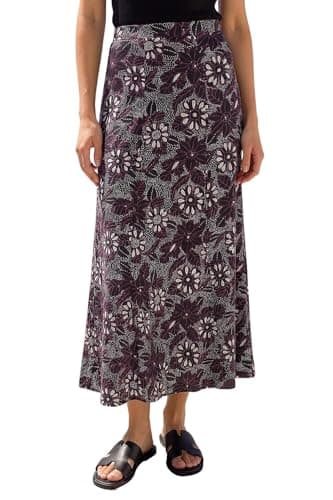 Image of Roman Jersey Skirt for Women UK - Ladies Midi Maxi Floral Animal Print Autumn Winter Swing Smart Casual Office Cocktail Party Going Out Evening Holiday Cruise - Floral Black - Size 20