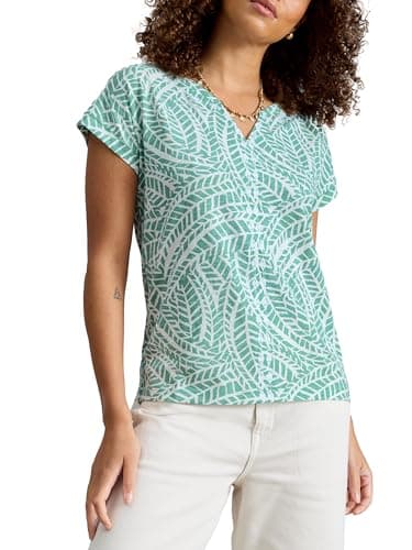 Image of White Stuff Ladies Nelly Print Embroidery T-Shirt - Casual All Over Print - Turquoise (MLT) - Size 10