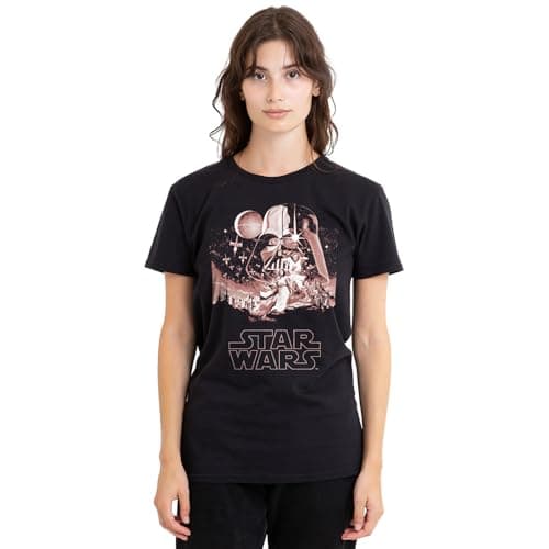 Image of Star Wars Pink Vintage Poster Ladies T Shirt, Black, XX-Large
